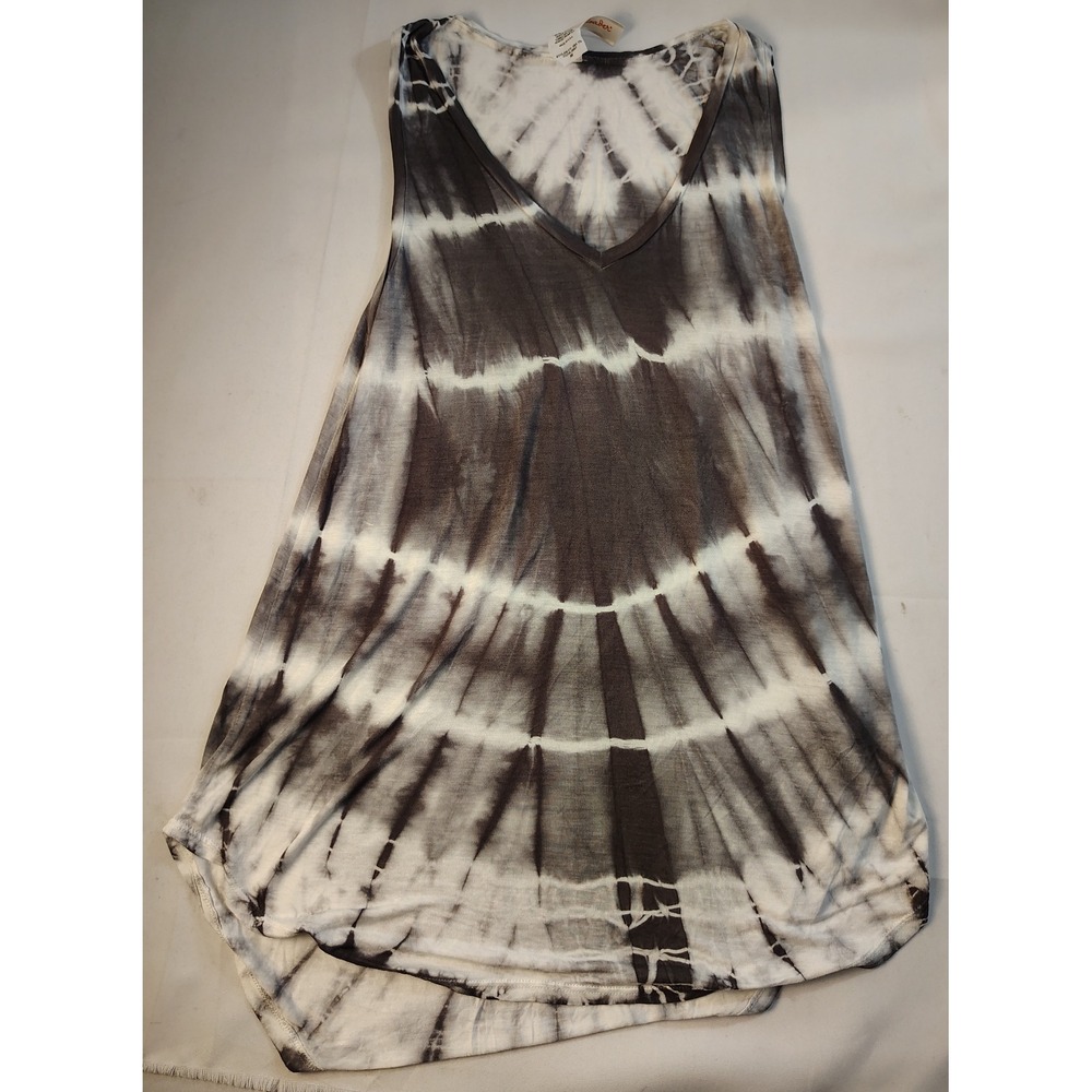 Freeloader Womens Tank Top Sz M Grey White Tie Dye V-Neck Rayon Boho Casual USA